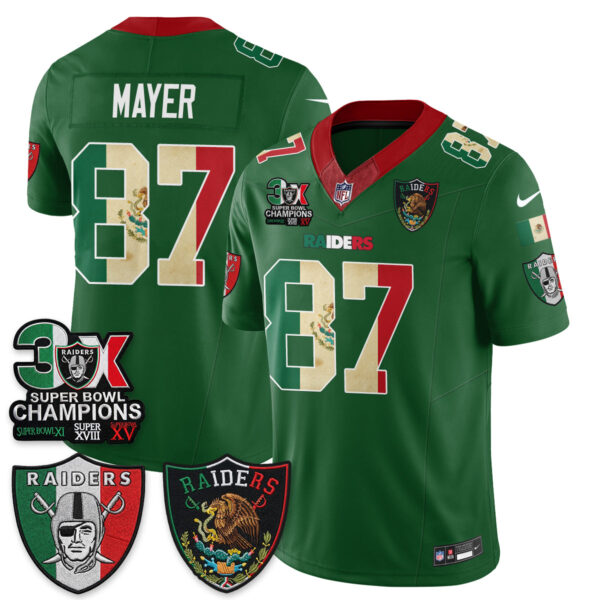 Las Vegas Raiders Michael Mayer 3X Champs Mexico Edition Vapor Jersey - All Stitched - Green