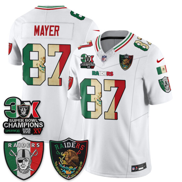Las Vegas Raiders Michael Mayer 3X Champs Mexico Edition Vapor Jersey - All Stitched - White