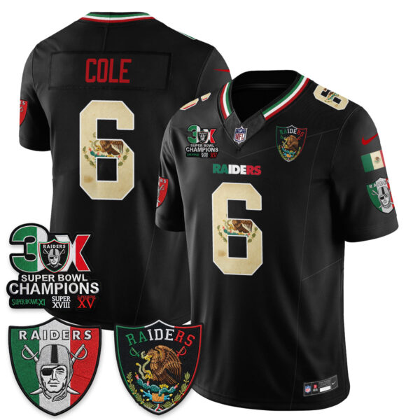 Las Vegas Raiders AJ Cole 3X Champs Mexico Edition Vapor Jersey - All Stitched - Black