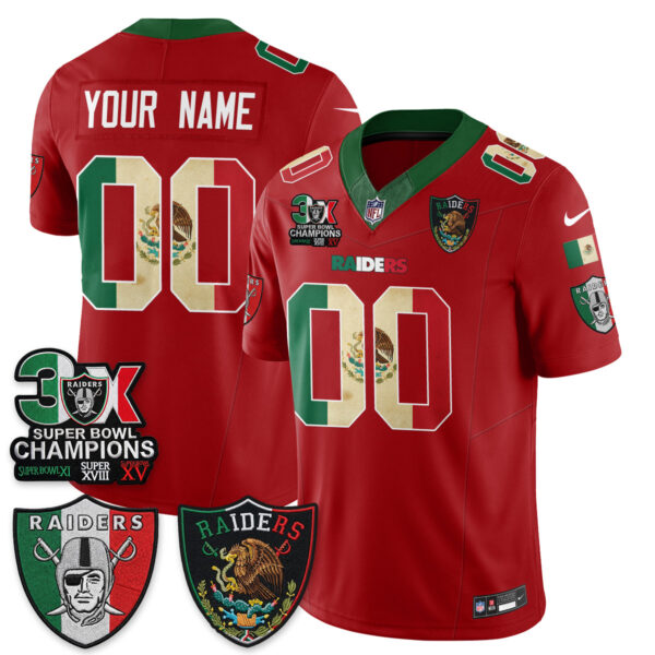Las Vegas Raiders 3X Champs Mexico Edition Vapor Custom Jersey - All Stitched - Red
