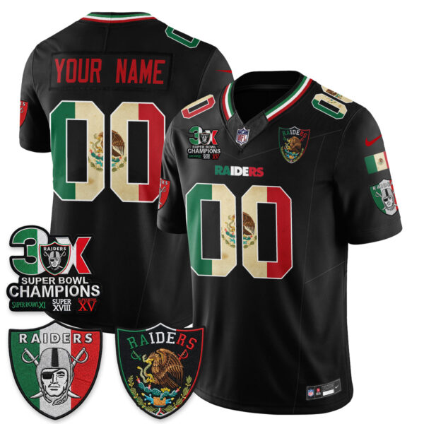 Las Vegas Raiders 3X Champs Mexico Edition Vapor Custom Jersey - All Stitched - Black
