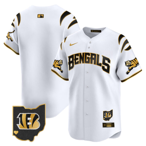 Cincinnati Bengals #1 Team Vapor Premier Limited Baseball Jersey - All Stitched - White Gold