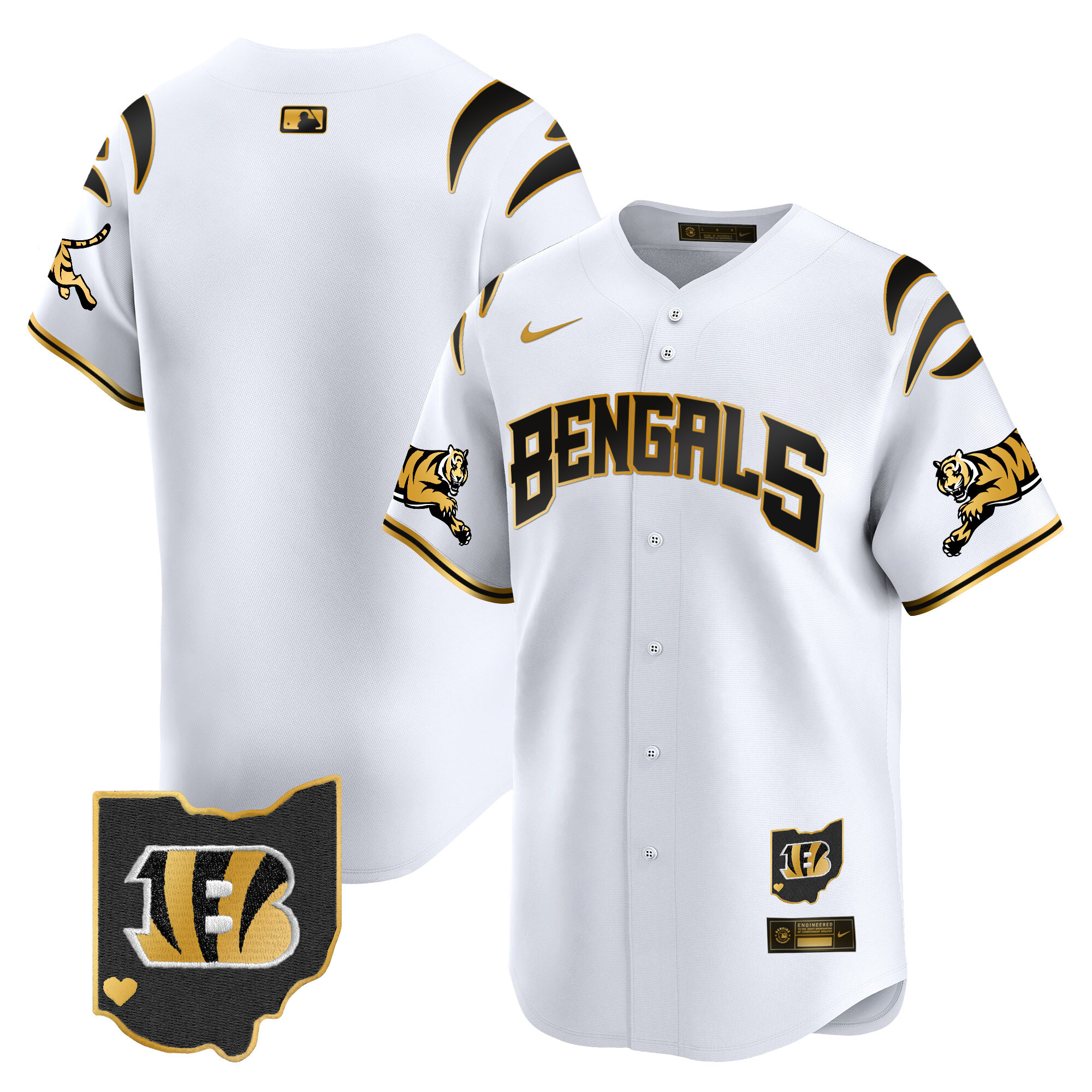 Cincinnati Bengals #1 Team Vapor Premier Limited Baseball Jersey - All Stitched - White Gold