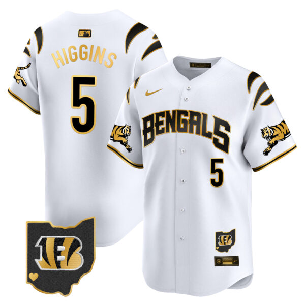 Cincinnati Bengals Tee Higgins Vapor Premier Limited Baseball Jersey - All Stitched - White Gold