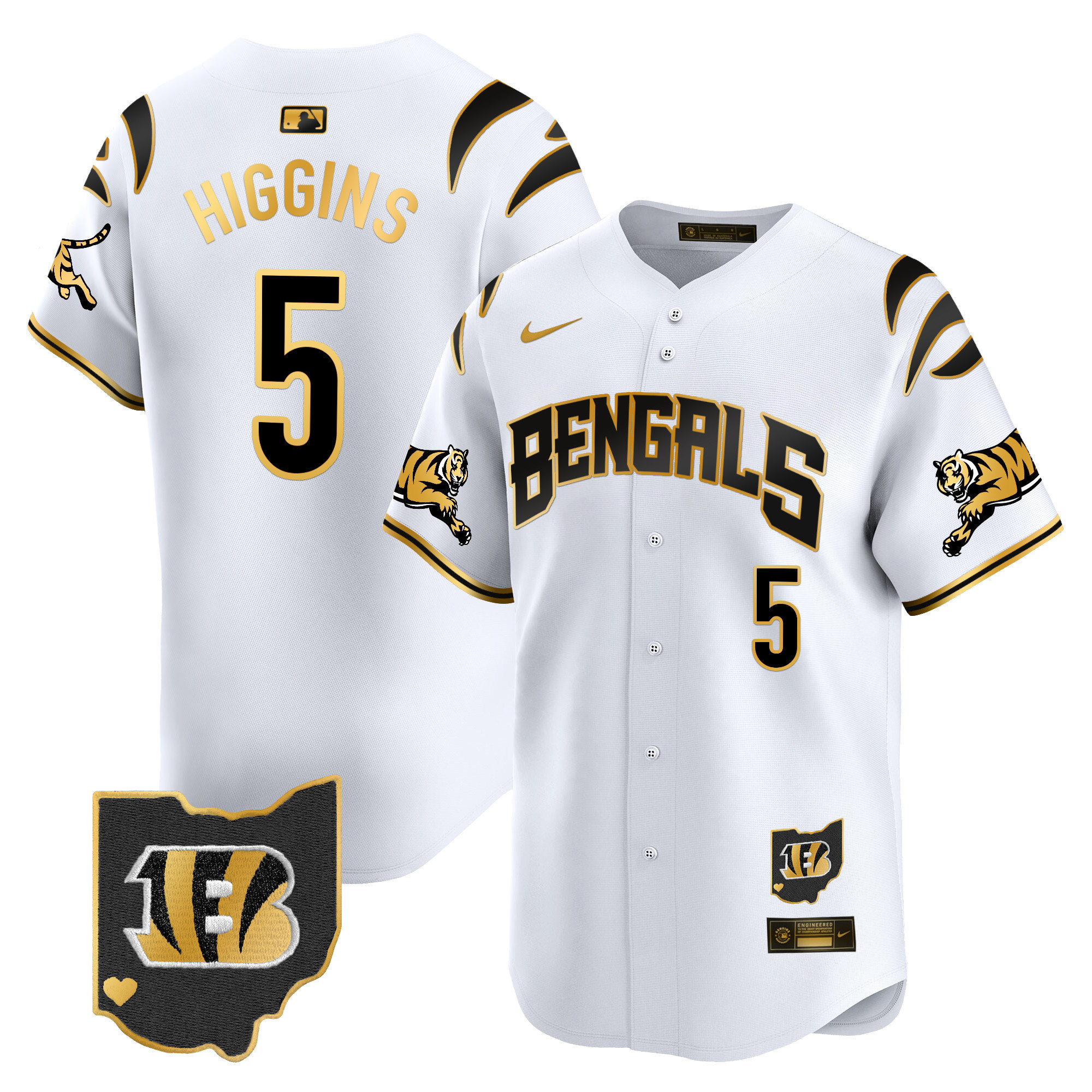 Cincinnati Bengals Tee Higgins Vapor Premier Limited Baseball Jersey - All Stitched - White Gold