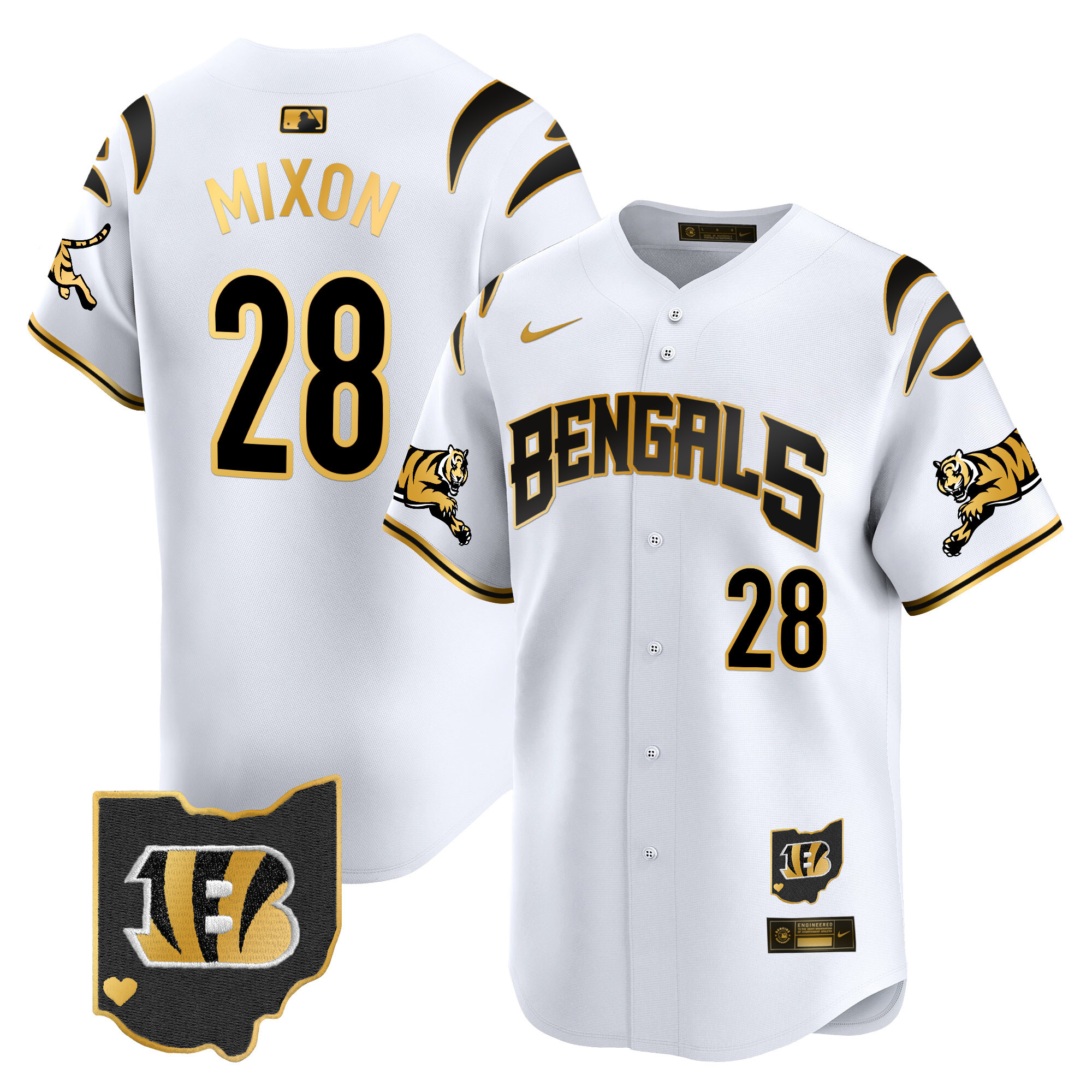 Cincinnati Bengals Joe Mixon Vapor Premier Limited Baseball Jersey - All Stitched - White Gold