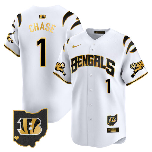 Cincinnati Bengals Ja'Marr Chase Vapor Premier Limited Baseball Jersey - All Stitched - White Gold
