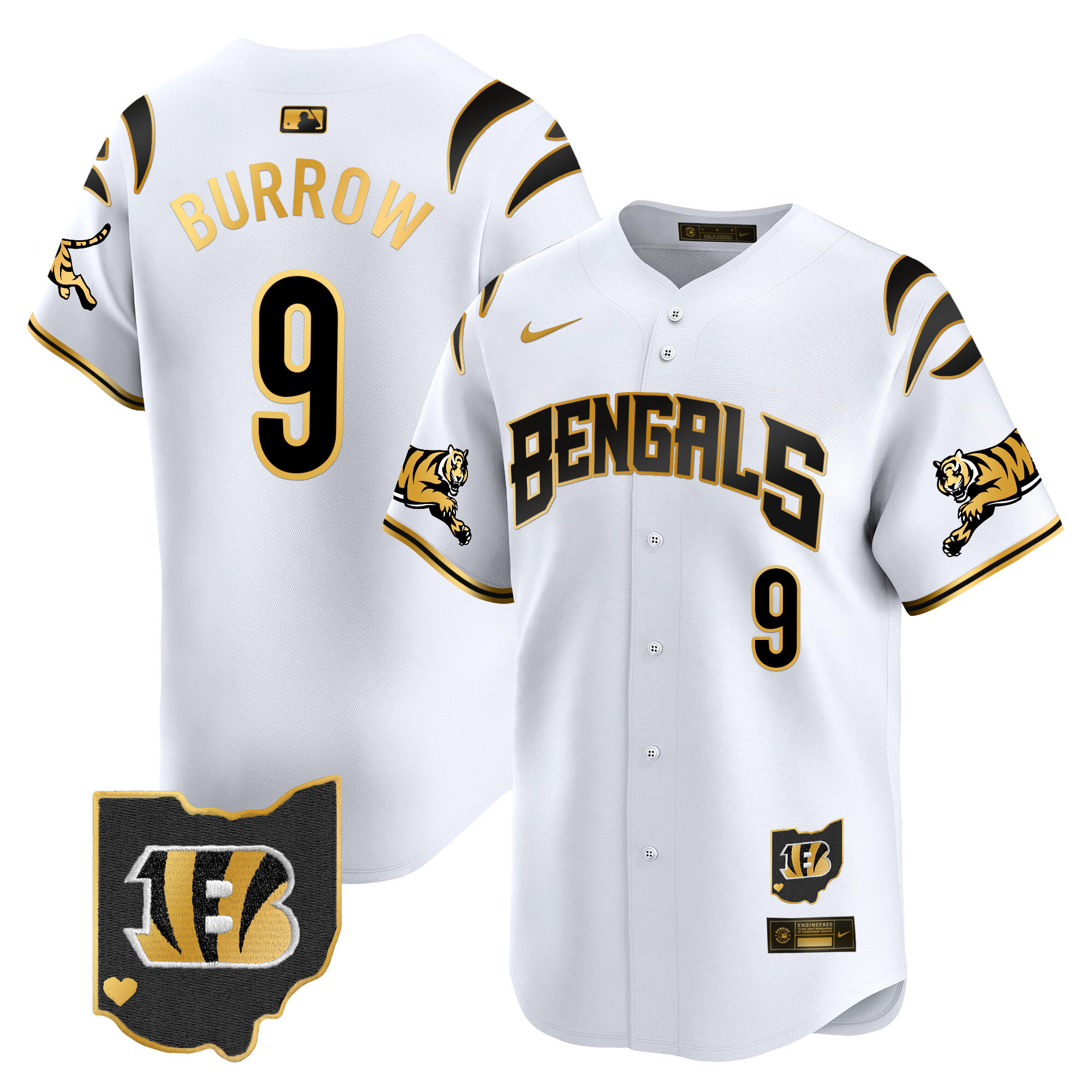 Cincinnati Bengals Joe Burrow Vapor Premier Limited Baseball Jersey - All Stitched - White Gold
