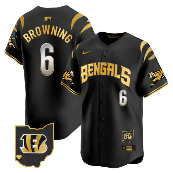 Cincinnati Bengals Jake Browning Vapor Premier Limited Baseball Jersey - All Stitched - Black Gold