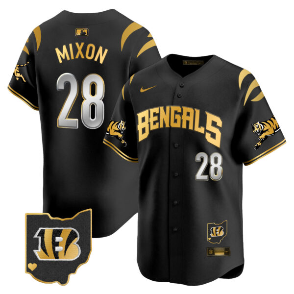 Cincinnati Bengals Joe Mixon Vapor Premier Limited Baseball Jersey - All Stitched - Black Gold