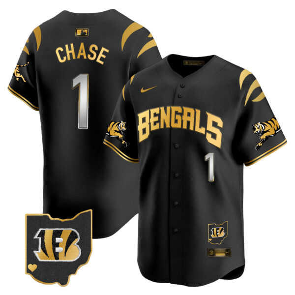 Cincinnati Bengals Ja'Marr Chase Vapor Premier Limited Baseball Jersey - All Stitched - Black Gold