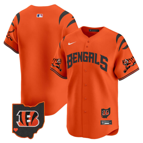 Cincinnati Bengals #1 Team Vapor Premier Limited Baseball Jersey - All Stitched - Orange