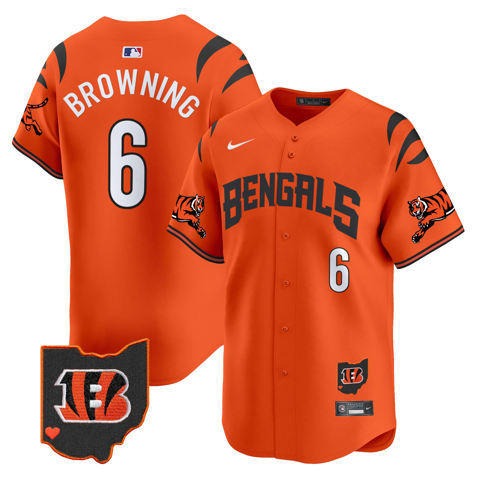 Cincinnati Bengals Jake Browning Vapor Premier Limited Baseball Jersey - All Stitched - Orange