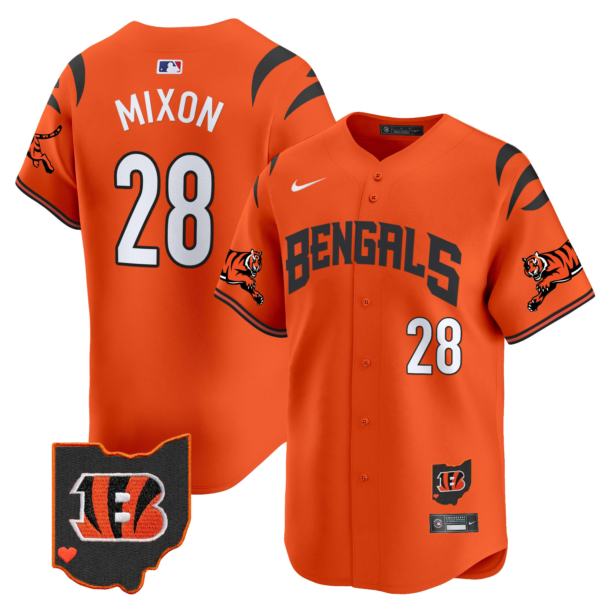 Cincinnati Bengals Joe Mixon Vapor Premier Limited Baseball Jersey - All Stitched - Orange