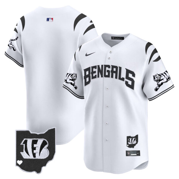 Cincinnati Bengals #1 Team Vapor Premier Limited Baseball Jersey - All Stitched - White Limited