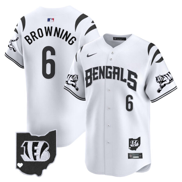 Cincinnati Bengals Jake Browning Vapor Premier Limited Baseball Jersey - All Stitched - White Limited