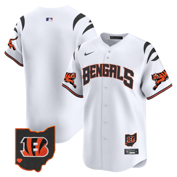 Cincinnati Bengals #1 Team Vapor Premier Limited Baseball Jersey - All Stitched - White