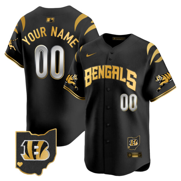 Cincinnati Bengals Vapor Premier Limited Custom Baseball Jersey - All Stitched - Black Gold