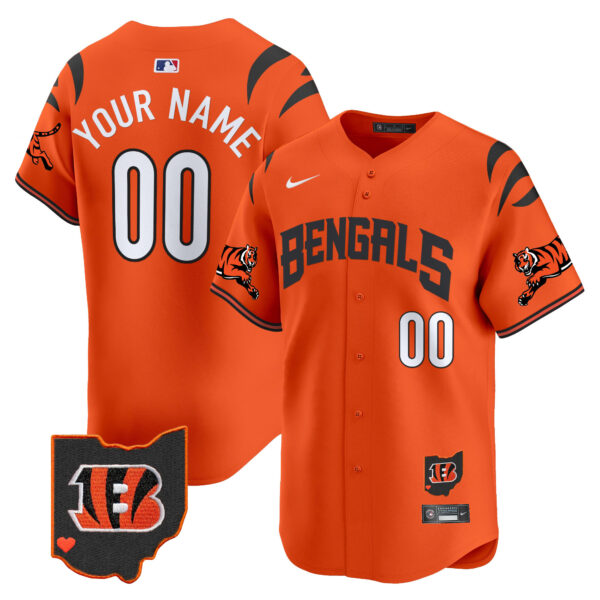 Cincinnati Bengals Vapor Premier Limited Custom Baseball Jersey - All Stitched - Orange