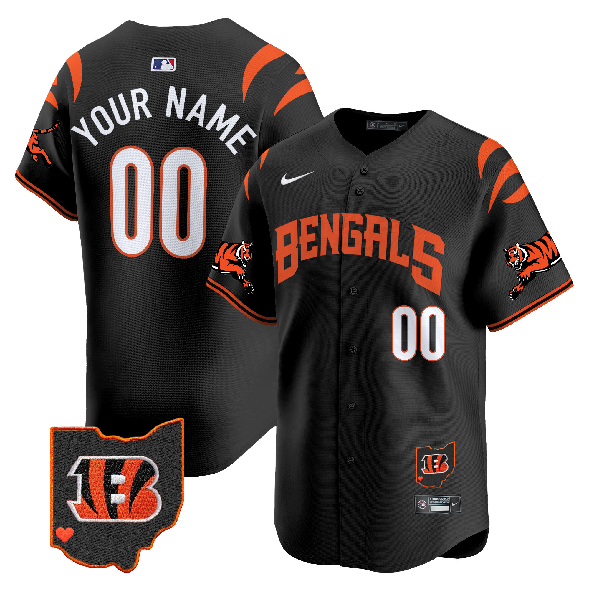 Cincinnati Bengals Vapor Premier Limited Custom Baseball Jersey - All Stitched - Black