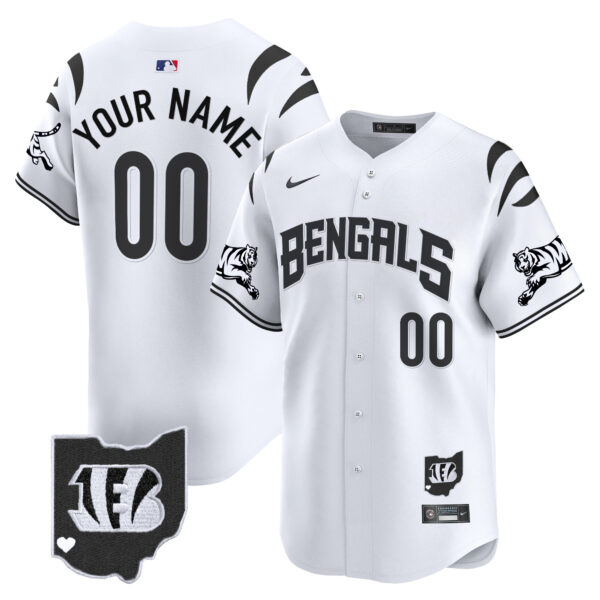 Cincinnati Bengals Vapor Premier Limited Custom Baseball Jersey - All Stitched - White Limited
