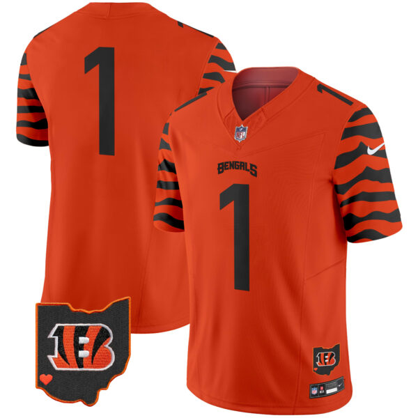 Cincinnati Bengals #1 Team Stripes Vapor Limited Jersey - All Stitched - Orange