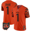 Cincinnati Bengals Ja'Marr Chase Stripes Vapor Limited Jersey - All Stitched - Orange