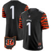 Cincinnati Bengals #1 Team Stripes Vapor Limited Jersey - All Stitched - Black