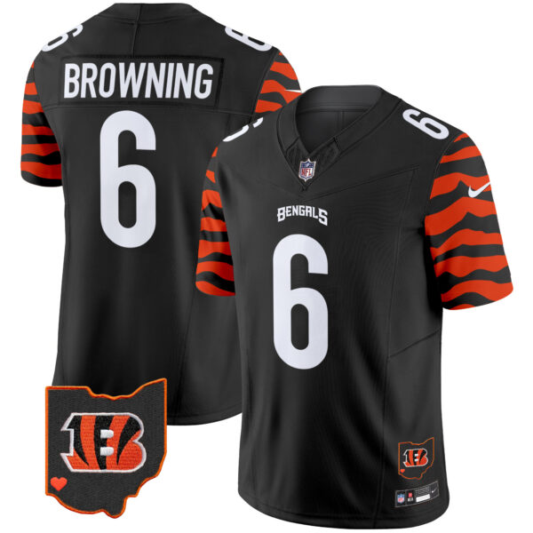 Cincinnati Bengals Jake Browning Stripes Vapor Limited Jersey - All Stitched - Black