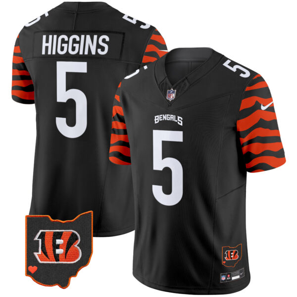 Cincinnati Bengals Tee Higgins Stripes Vapor Limited Jersey - All Stitched - Black