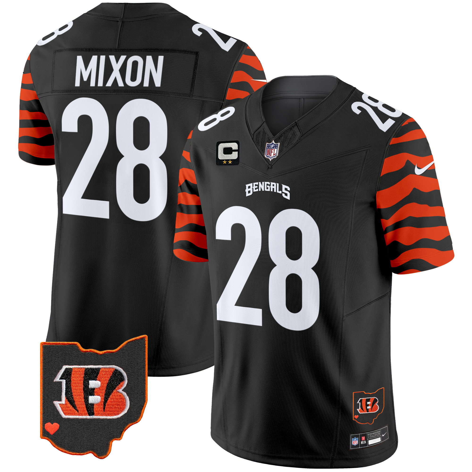 Cincinnati Bengals Joe Mixon Stripes Vapor Limited Jersey - All Stitched - Black