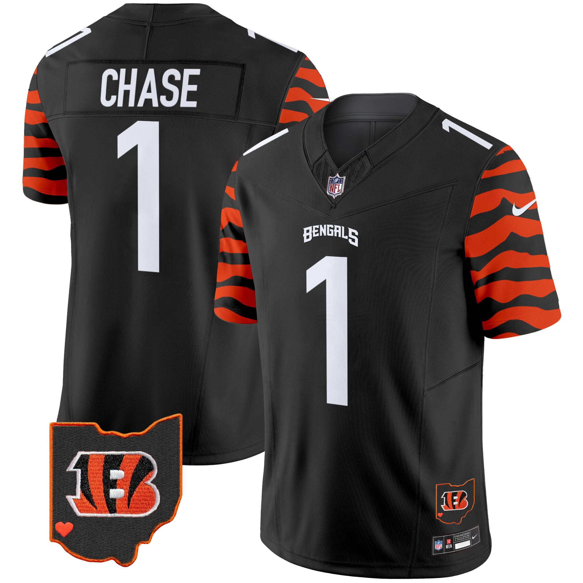 Cincinnati Bengals Ja'Marr Chase Stripes Vapor Limited Jersey - All Stitched - Black