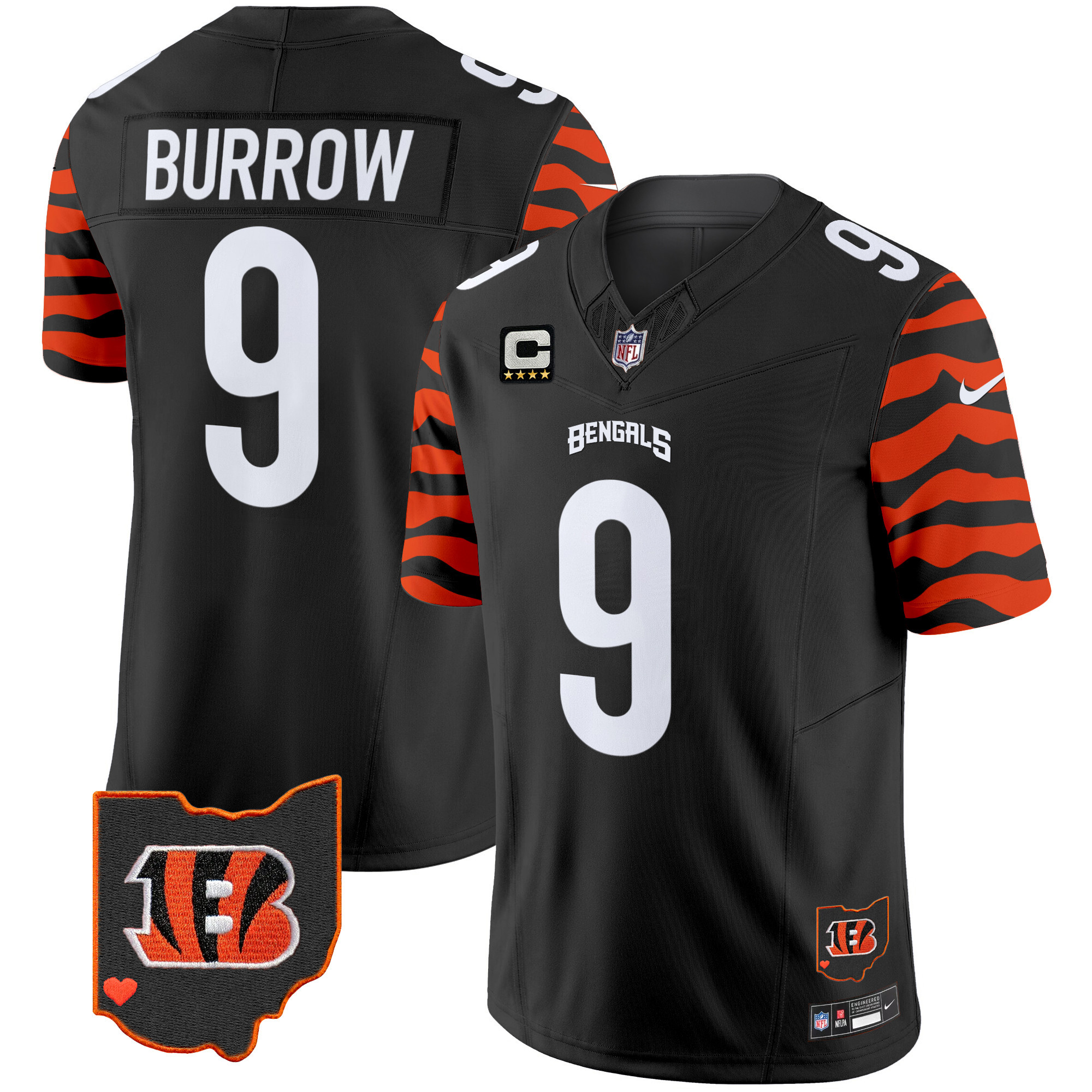Cincinnati Bengals Joe Burrow Stripes Vapor Limited Jersey - All Stitched - Black