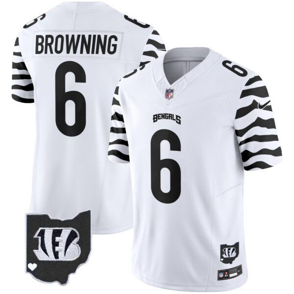Cincinnati Bengals Jake Browning Stripes Vapor Limited Jersey - All Stitched - White