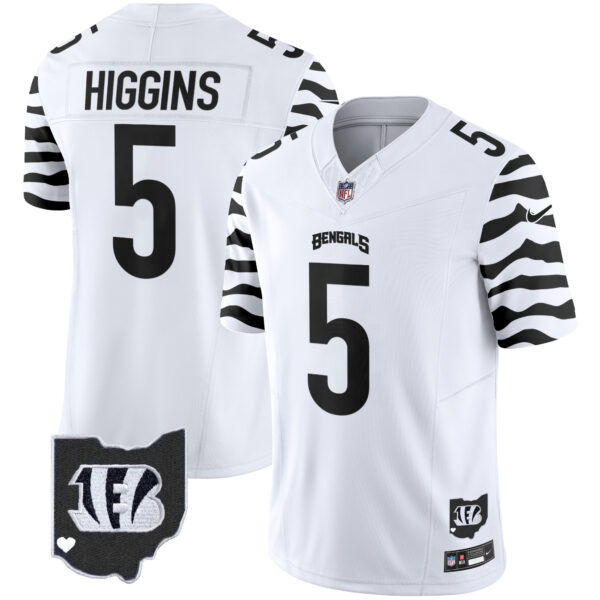 Cincinnati Bengals Tee Higgins Stripes Vapor Limited Jersey - All Stitched - White