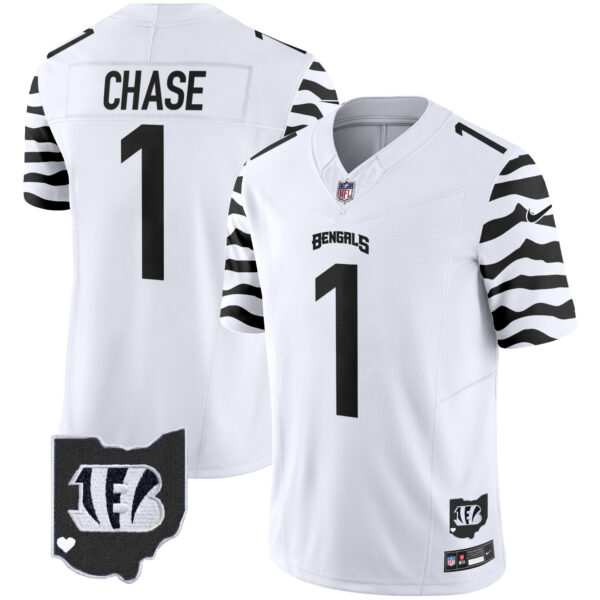 Cincinnati Bengals Ja'Marr Chase Stripes Vapor Limited Jersey - All Stitched - White