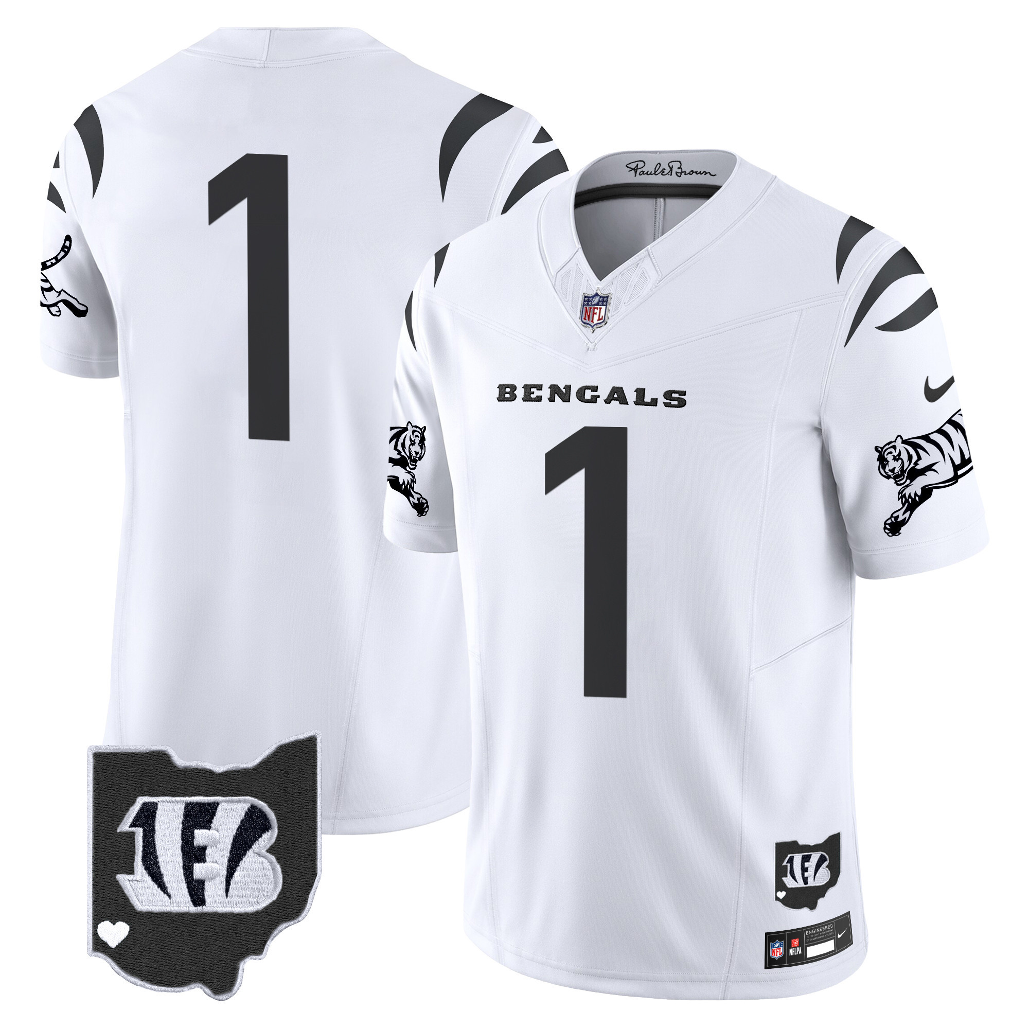 Cincinnati Bengals #1 Team 2026 Vapor Limited Jersey - All Stitched - White Limited