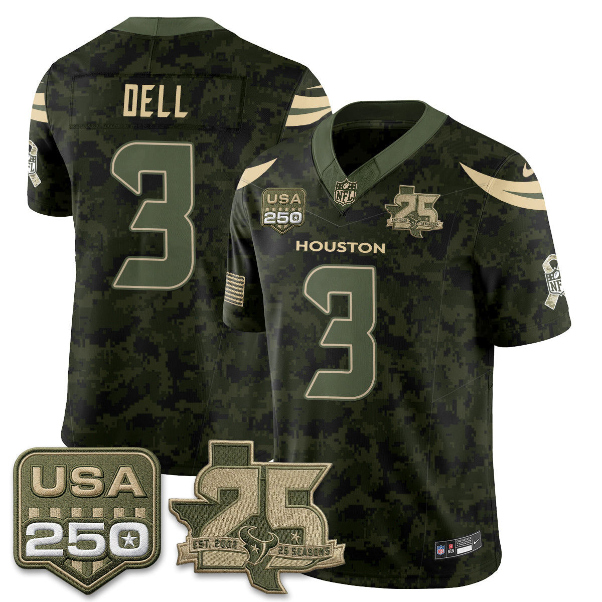 Houston Texans Tank Dell 2026 Salute to Service Edition Vapor Jersey - All Stitched - Camo