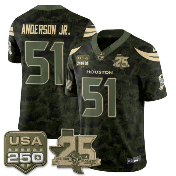 Houston Texans Will Anderson Jr. 2026 Salute to Service Edition Vapor Jersey - All Stitched - Camo