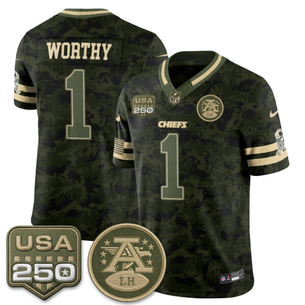 Kansas City Chiefs Xavier Worthy 2026 Salute to Service Vapor Jersey - All Stitched - Camo