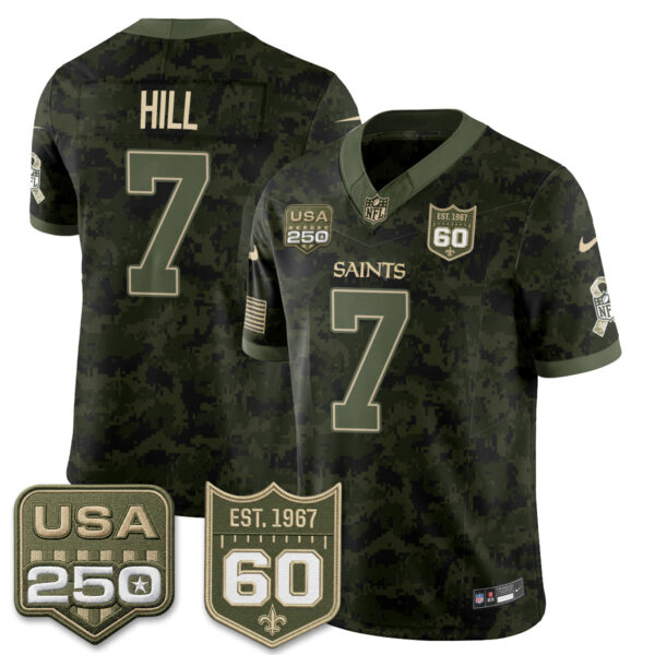 New Orleans Saints Taysom Hill 2026 Salute to Service Vapor Jersey - All Stitched - Camo