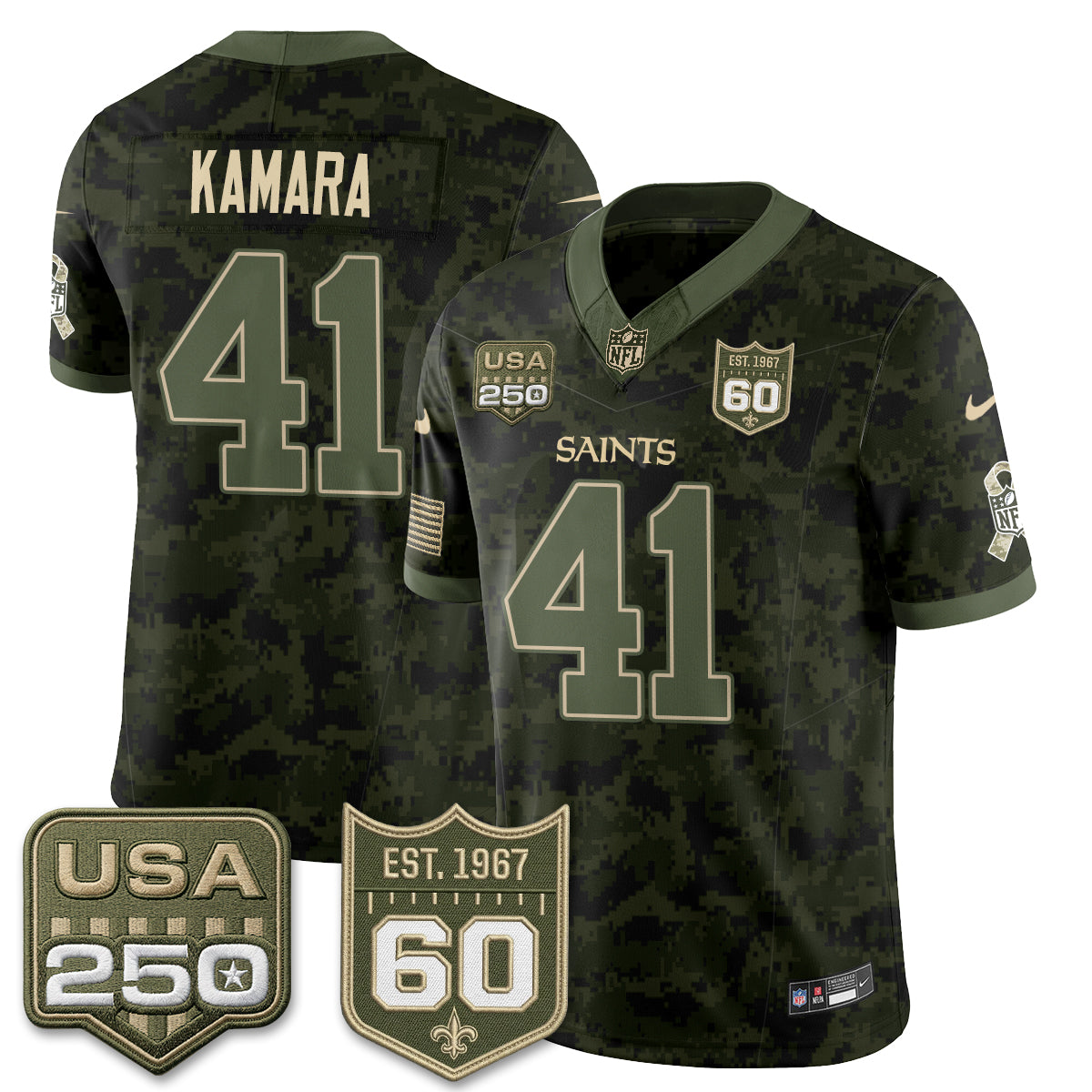 New Orleans Saints Alvin Kamara 2026 Salute to Service Vapor Jersey - All Stitched - Camo