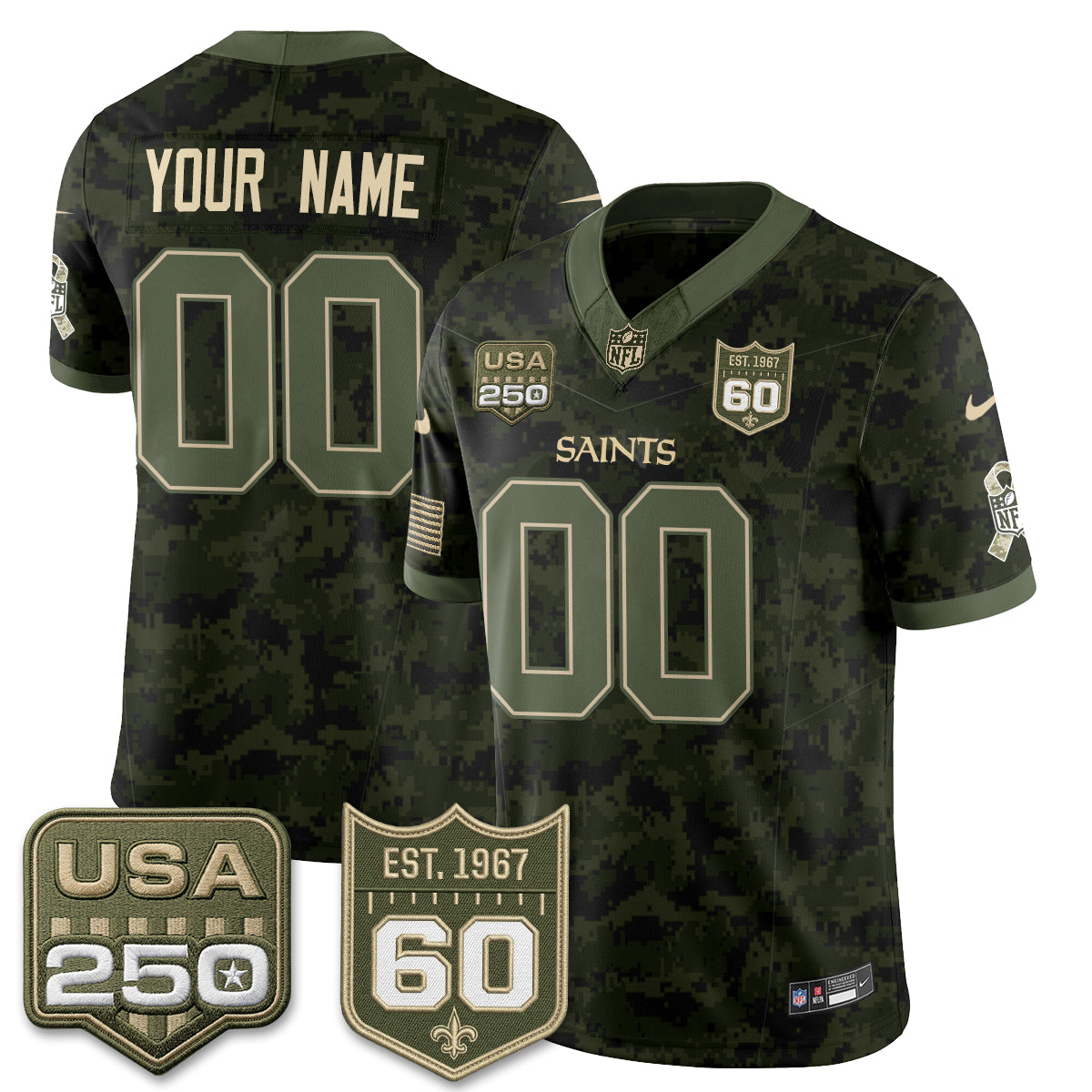 New Orleans Saints 2026 Salute to Service Vapor Custom Jersey - All Stitched - Camo