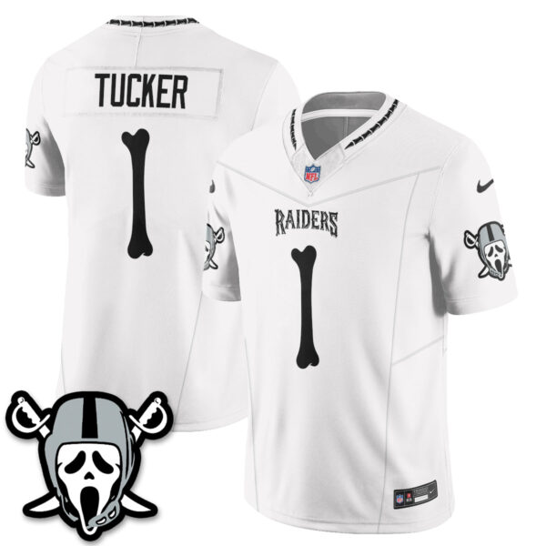 Las Vegas Raiders Tre Tucker Ghost Face Edition Vapor Jersey - All Stitched - White