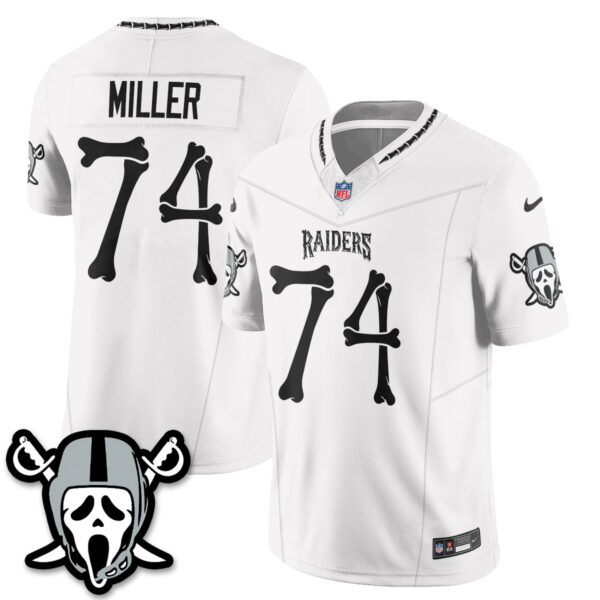 Las Vegas Raiders Kolton Miller Ghost Face Edition Vapor Jersey - All Stitched - White
