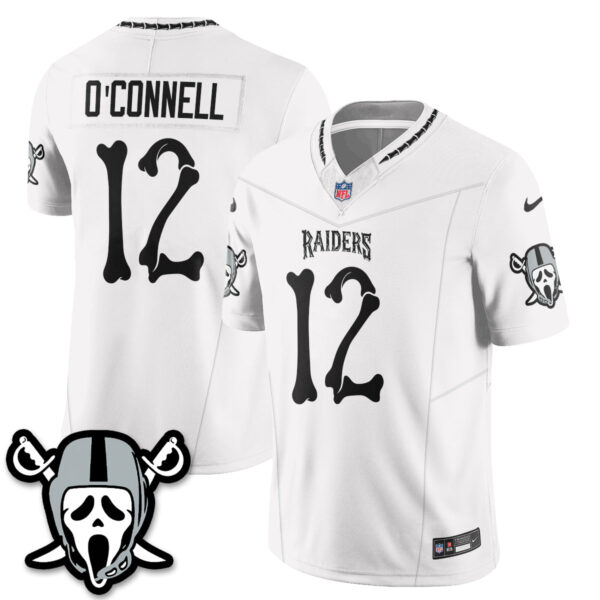 Las Vegas Raiders Aidan O'Connell Ghost Face Edition Vapor Jersey - All Stitched - White