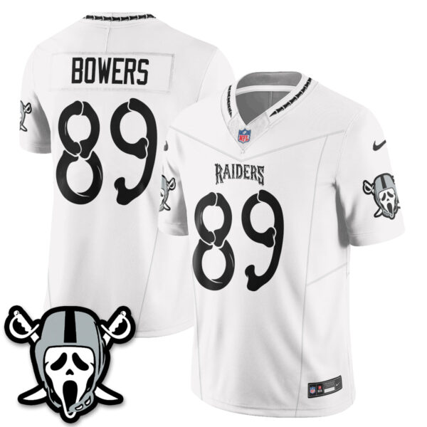 Las Vegas Raiders Brock Bowers Ghost Face Edition Vapor Jersey - All Stitched - White