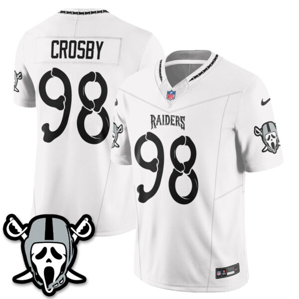 Las Vegas Raiders Maxx Crosby Ghost Face Edition Vapor Jersey - All Stitched - White