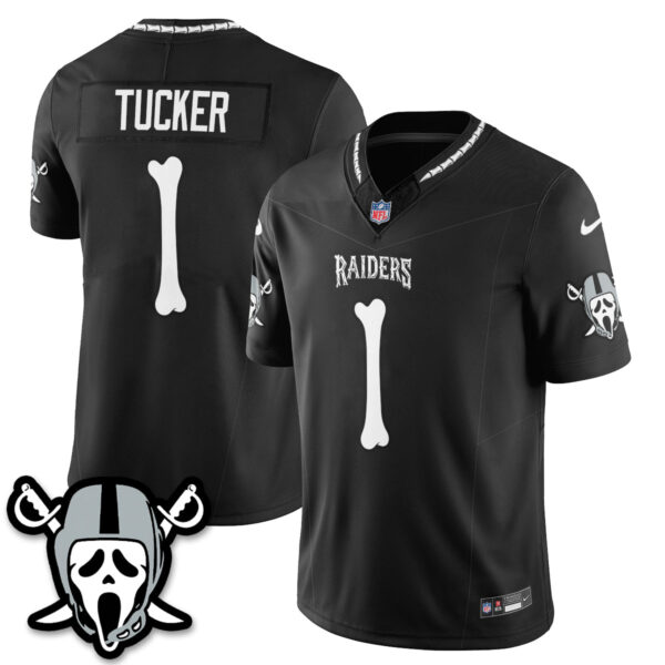 Las Vegas Raiders Tre Tucker Ghost Face Edition Vapor Jersey - All Stitched - Black