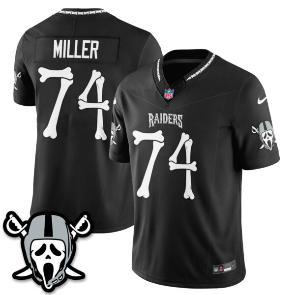Las Vegas Raiders Kolton Miller Ghost Face Edition Vapor Jersey - All Stitched - Black
